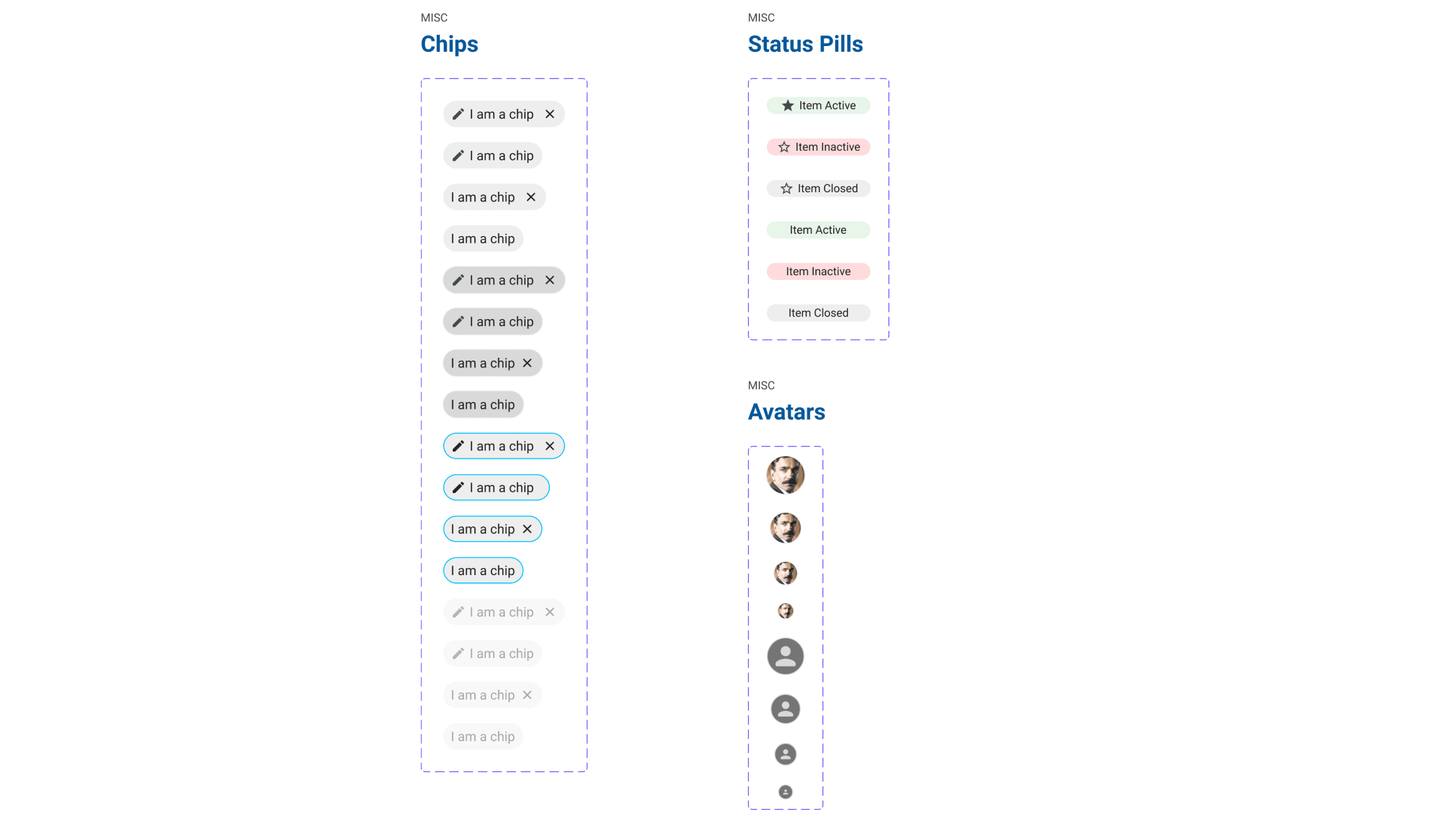 Miscellaneous UI components including cards, badges, tooltips, modals, and alert messages with usage guidelines