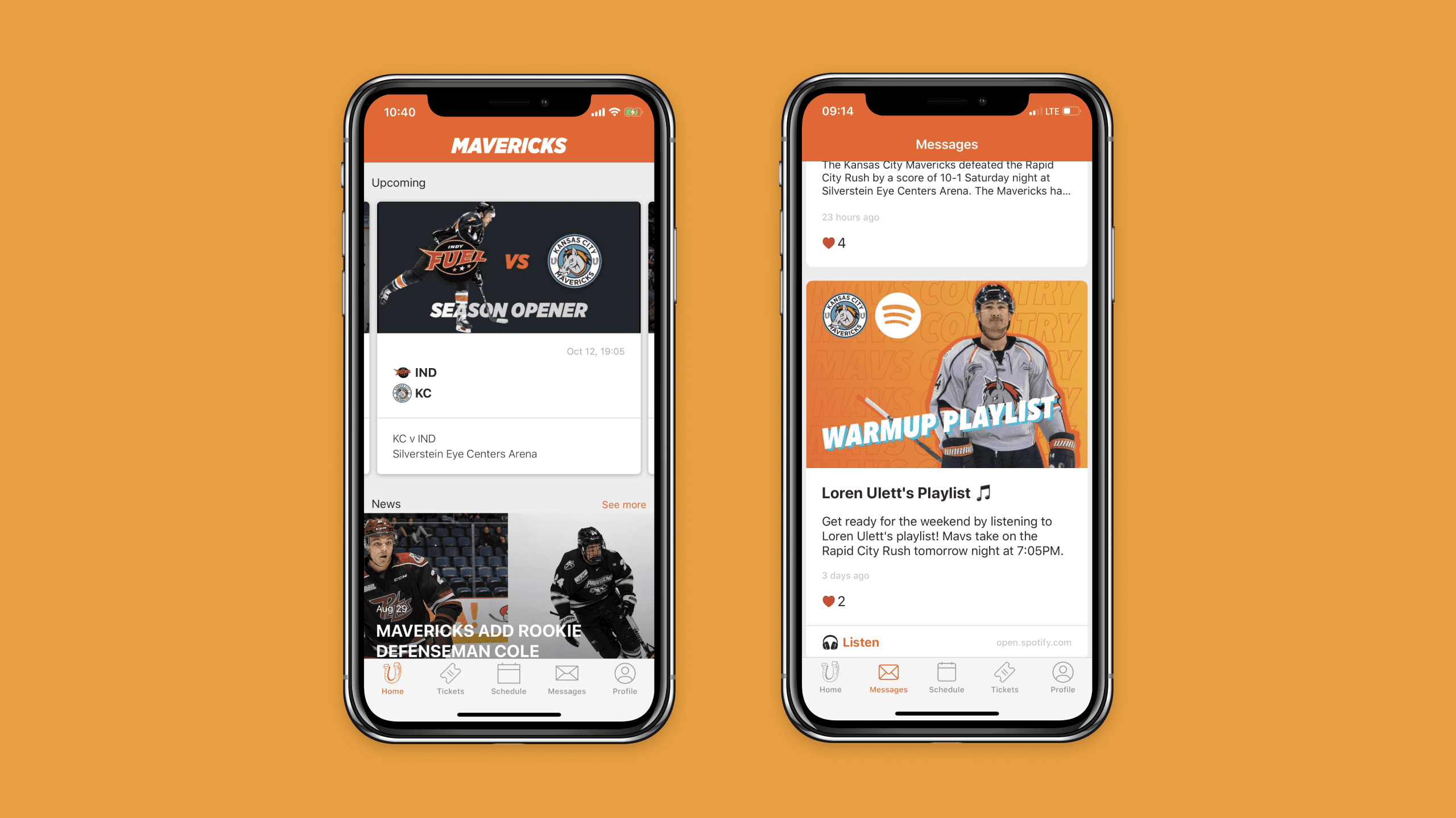 Kansas City Mavericks hockey game promotional graphic with dramatic player action, team logo, and game day information