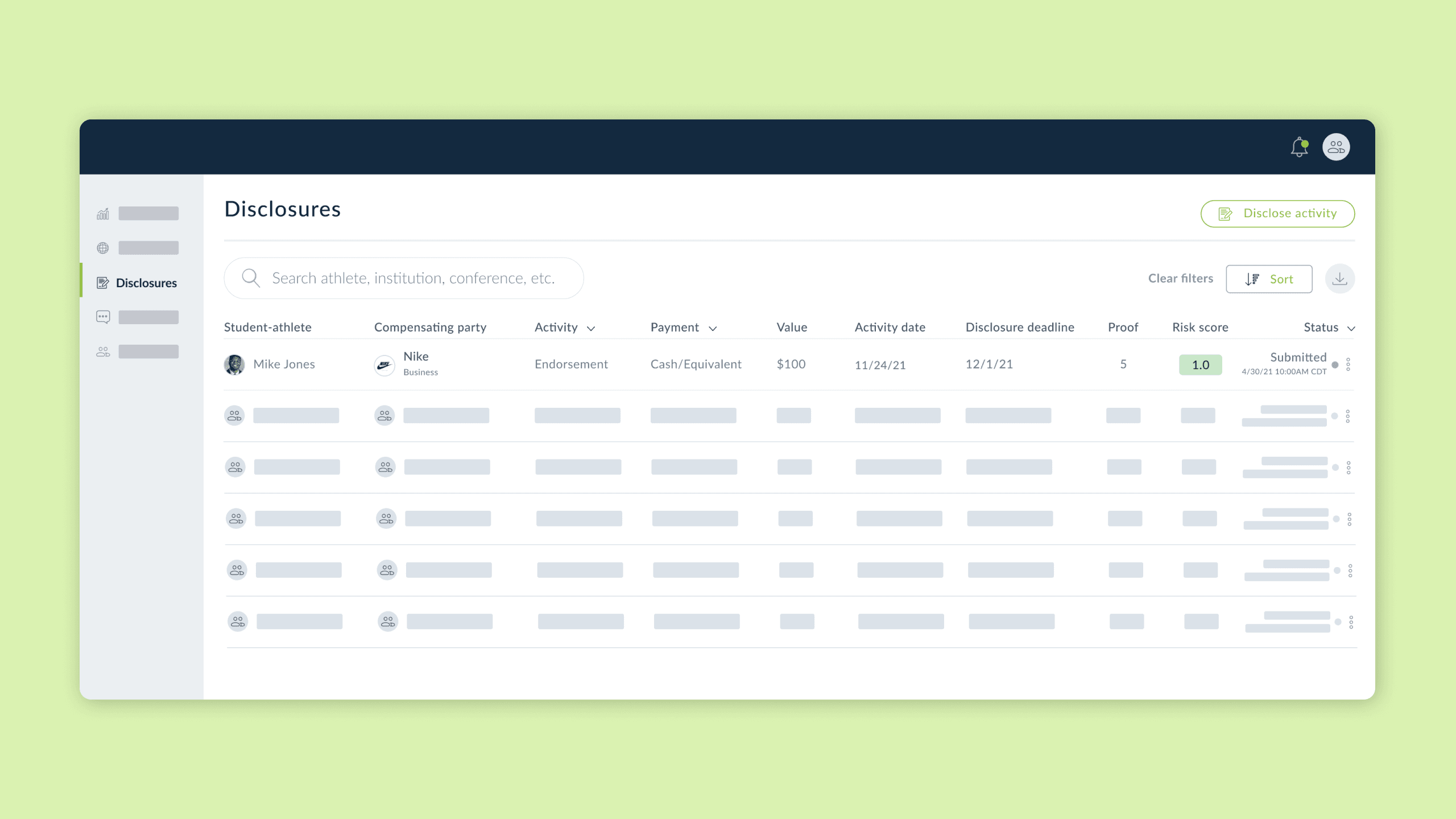 Detailed view of the sponsorship disclosure form showing input fields, validation states, and submission workflow on mobile devices