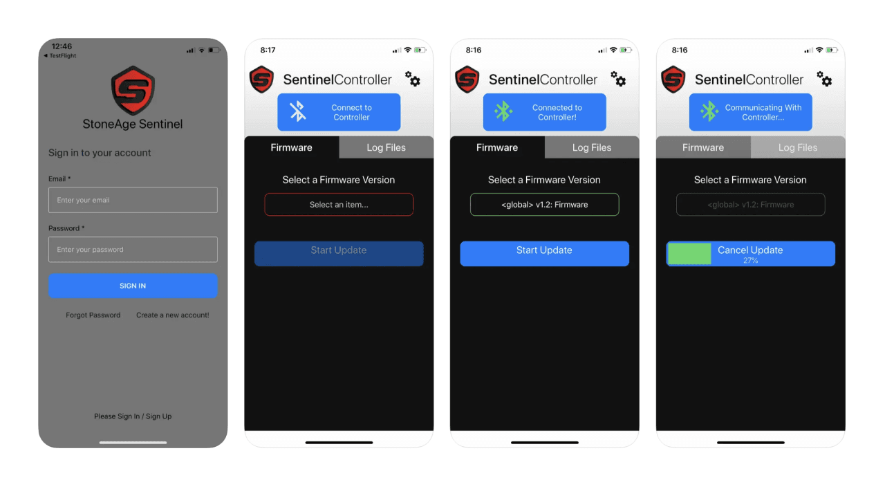 Original StoneAge app interface showing basic connection screen with limited features and outdated design patterns